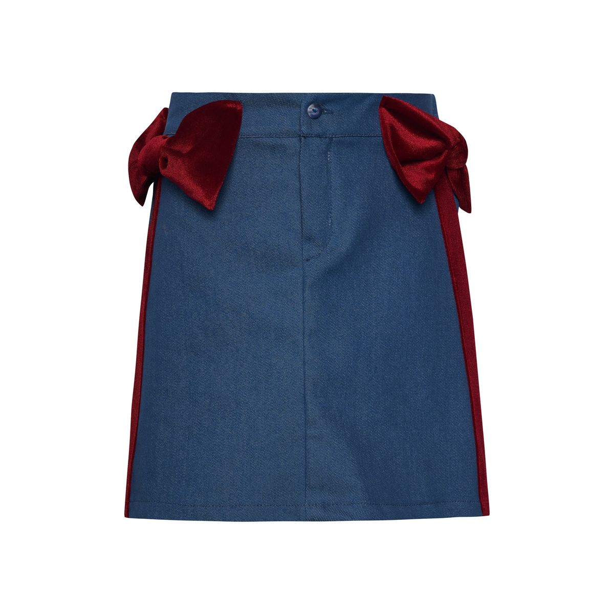 Not Just Another Red Bow Denim With Velvet Bow Skirt