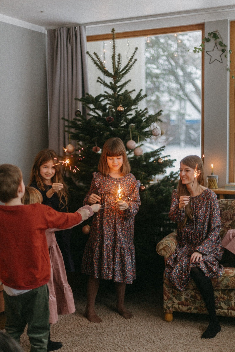 Floral Dress With Ruffles - Night Blue
