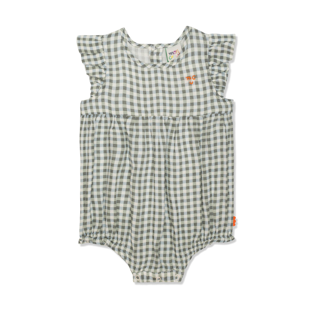 Gingham Flutter Baby Linen Romper - 6-12 Months