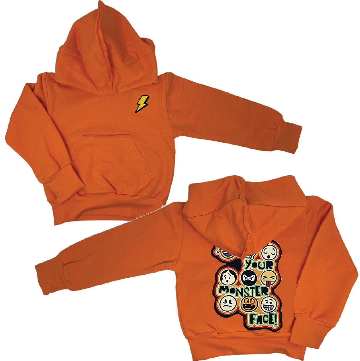 Monster Face Orange Pullover Hoodie - 2 Years