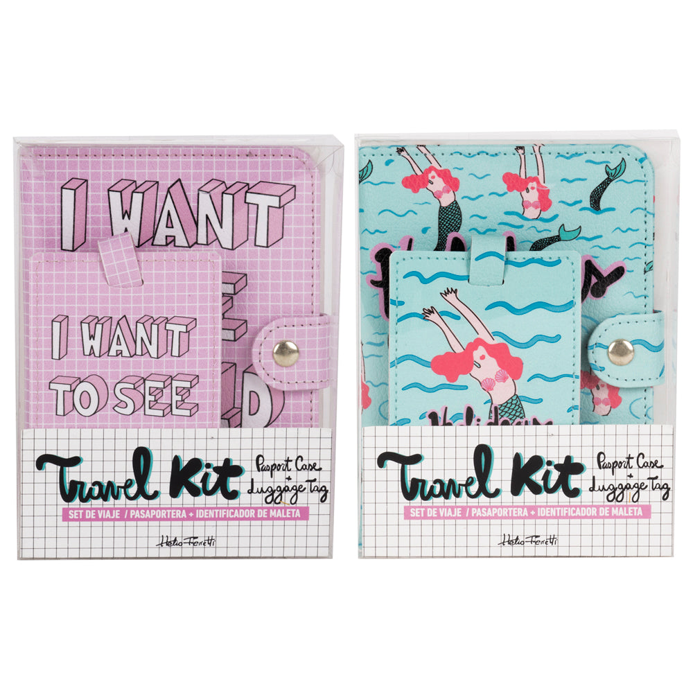 BLUE AND PINK SET PASSPORTHOLDER + ID TRAVEL