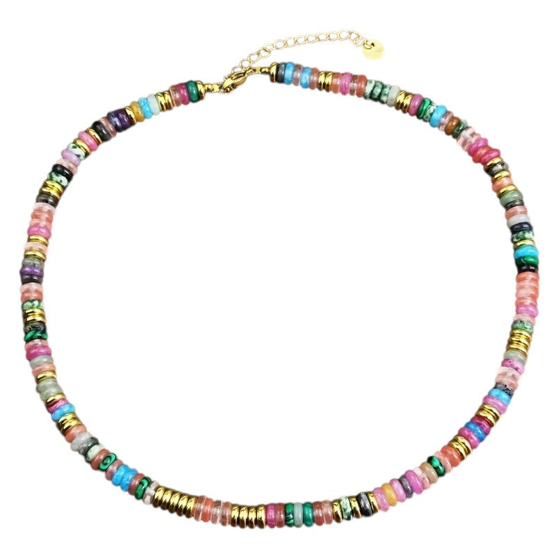 Gemstone Beaded Necklace With Golden Spacer Beads