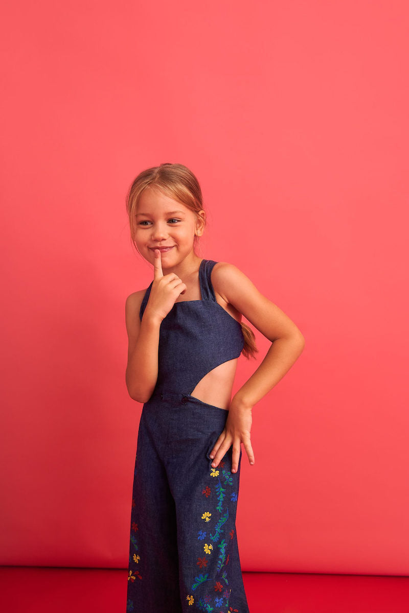 Aegean Flower 2 Piece Denim Jumpsuit - 3 Years