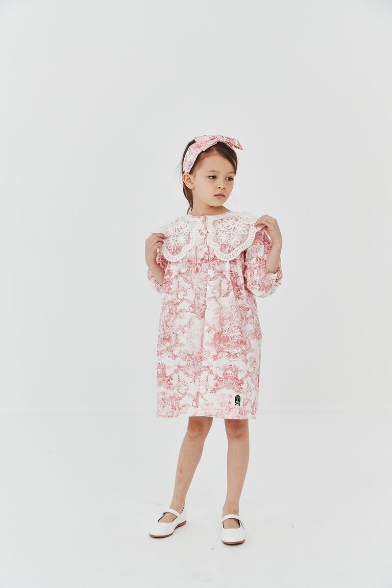 Lace Collar Dress - French Red - 7 Years
