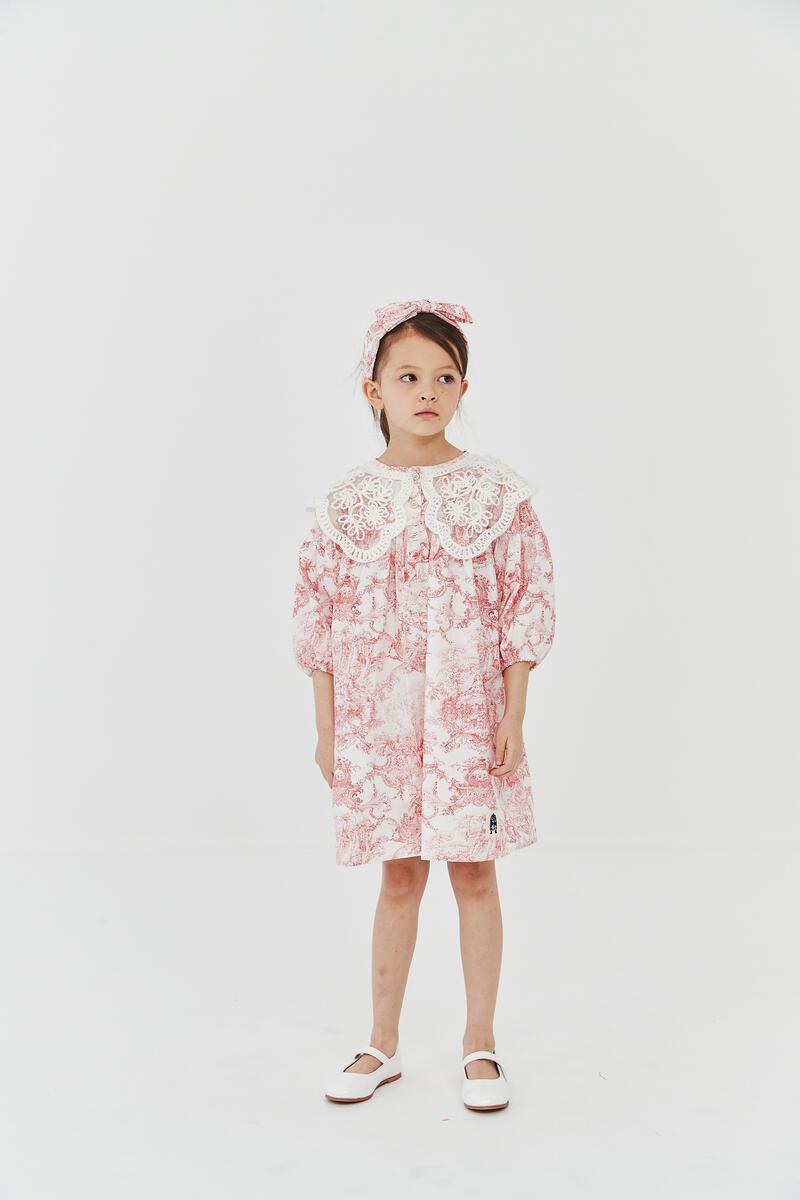 Lace Collar Dress - French Red - 7 Years