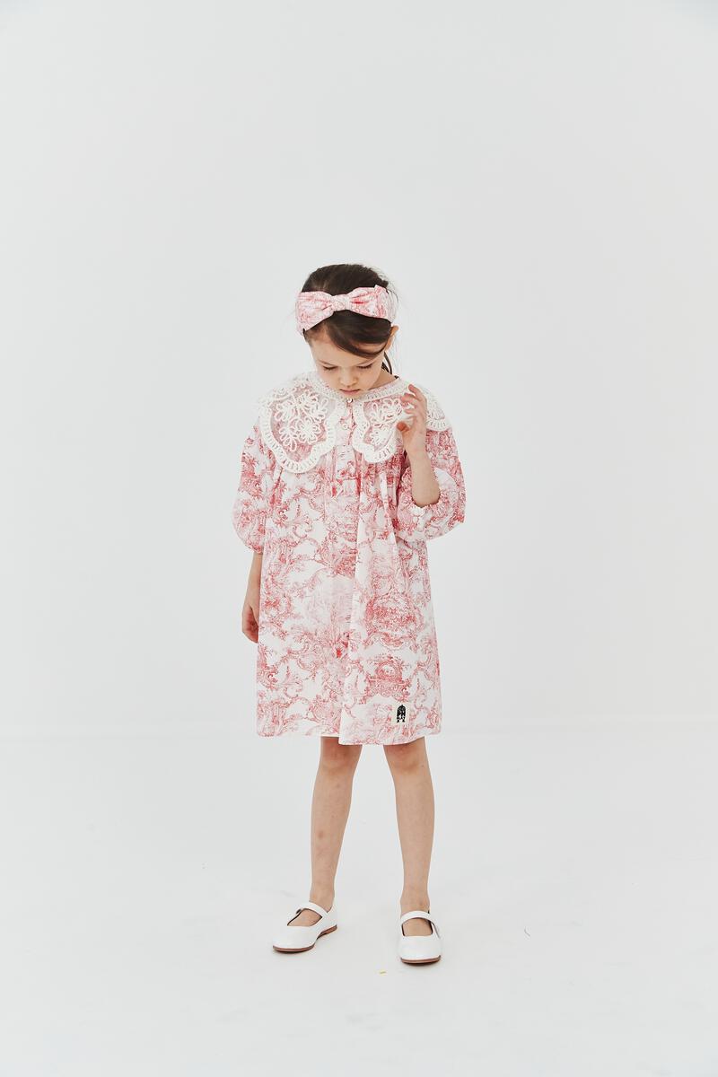 Lace Collar Dress - French Red - 7 Years