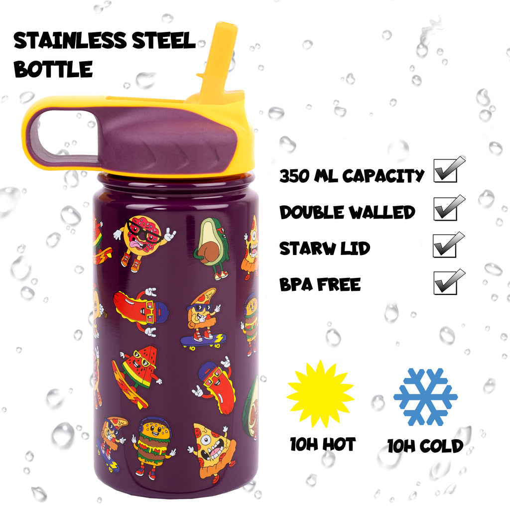 Stainless Steel Bottle With straw 350ML - Cool Food