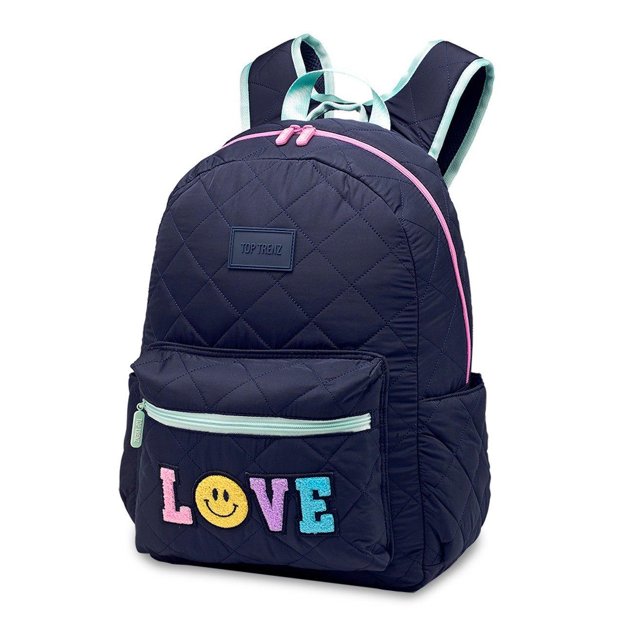 Puffer Backpack With Love Patch - Navy