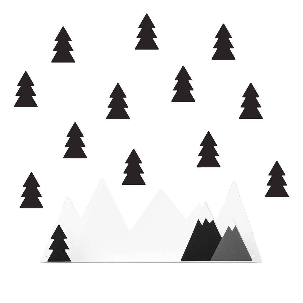 Shelf Mountain & 12 fir tree stickers - Black