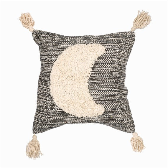 Crescent Moon Tufted Cushion - Black