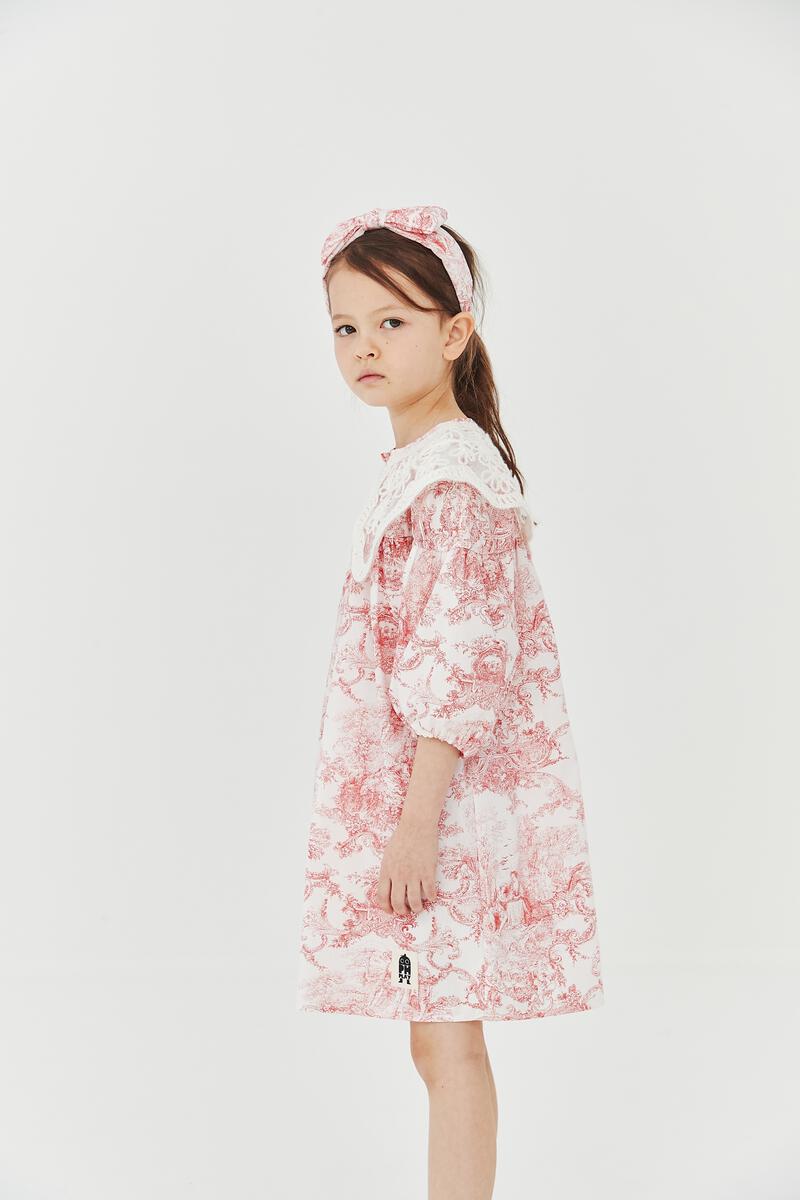 Lace Collar Dress - French Red - 7 Years