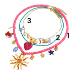 Big Red Heart Pendant With Blue Beads Necklace