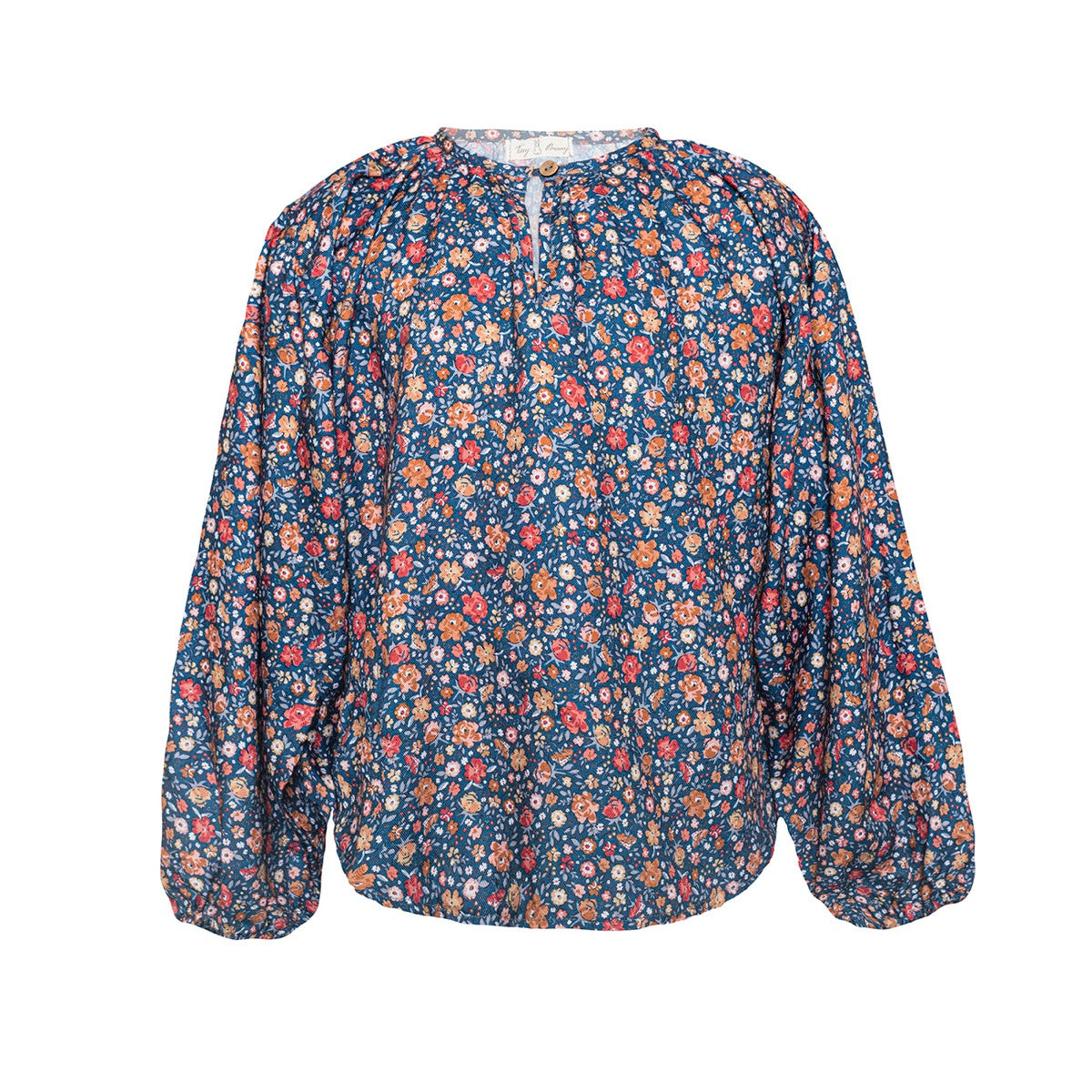 Blouse with Floral Print - Night Blue
