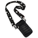 Black Puffer Crossbody Cell Phone Bag Strips Strap