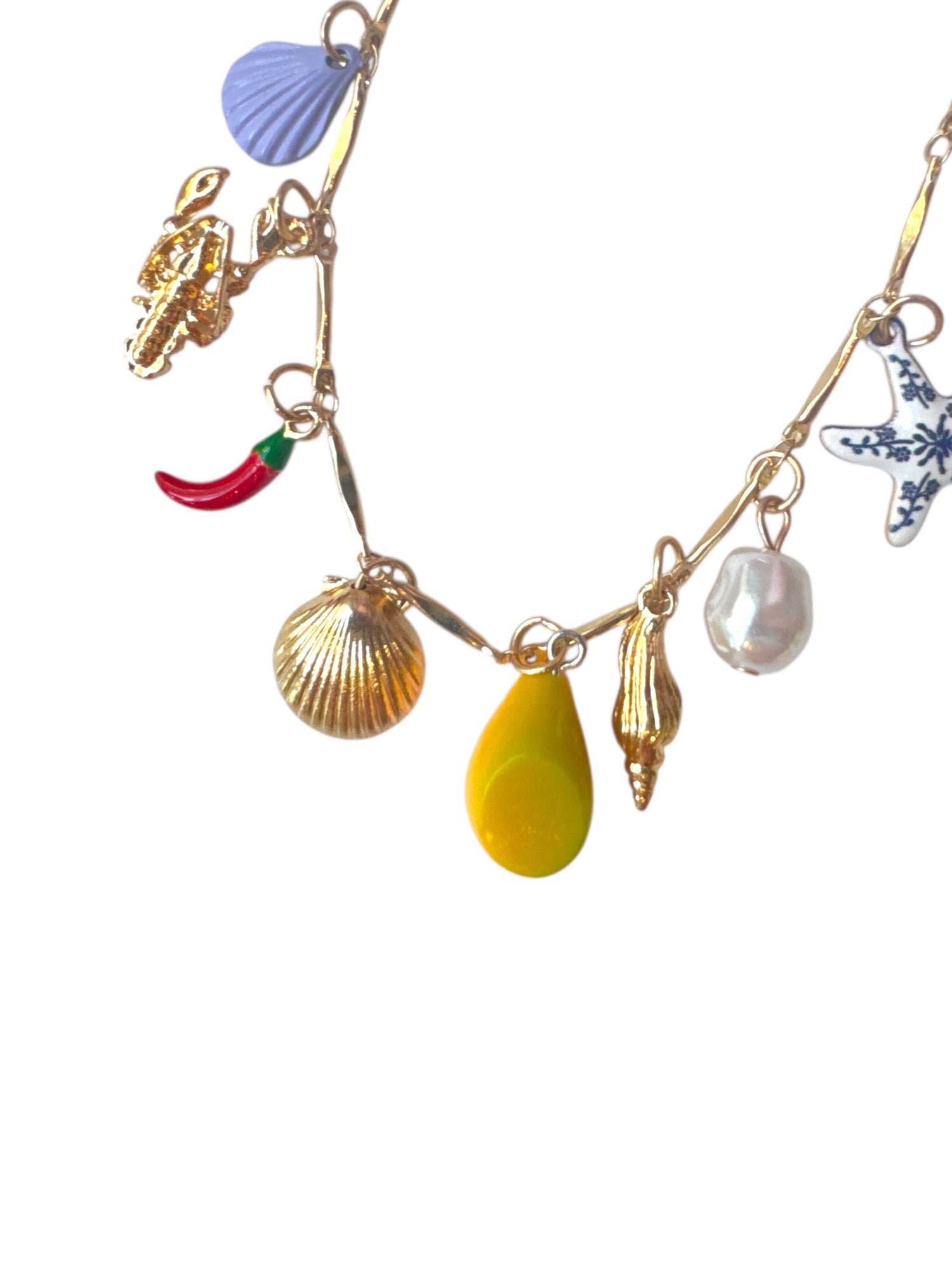 Avocado Chili & Ocean Charms Gold Necklace