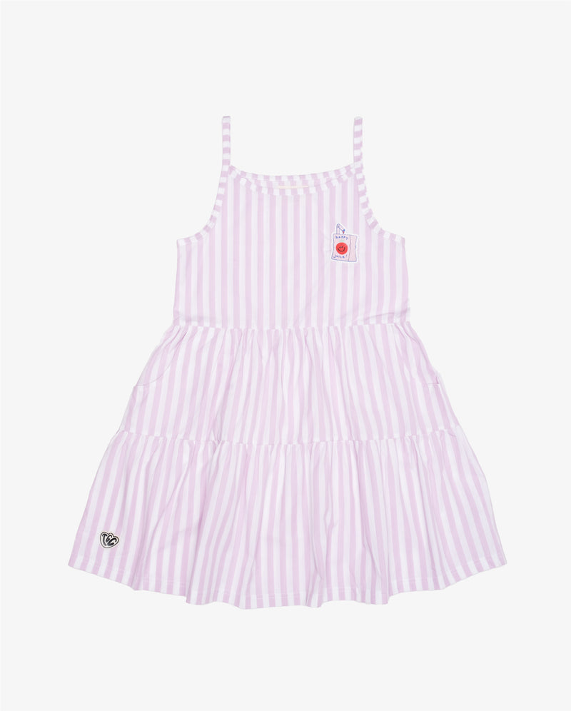 Poplin Cotton Summer Play Dress - Pink Stripe - 12 Years