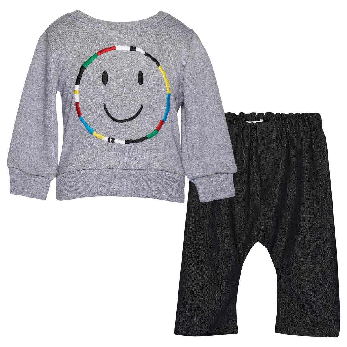 Smile Sweater & Denim Slouchy Pants - Melange - 6 Month
