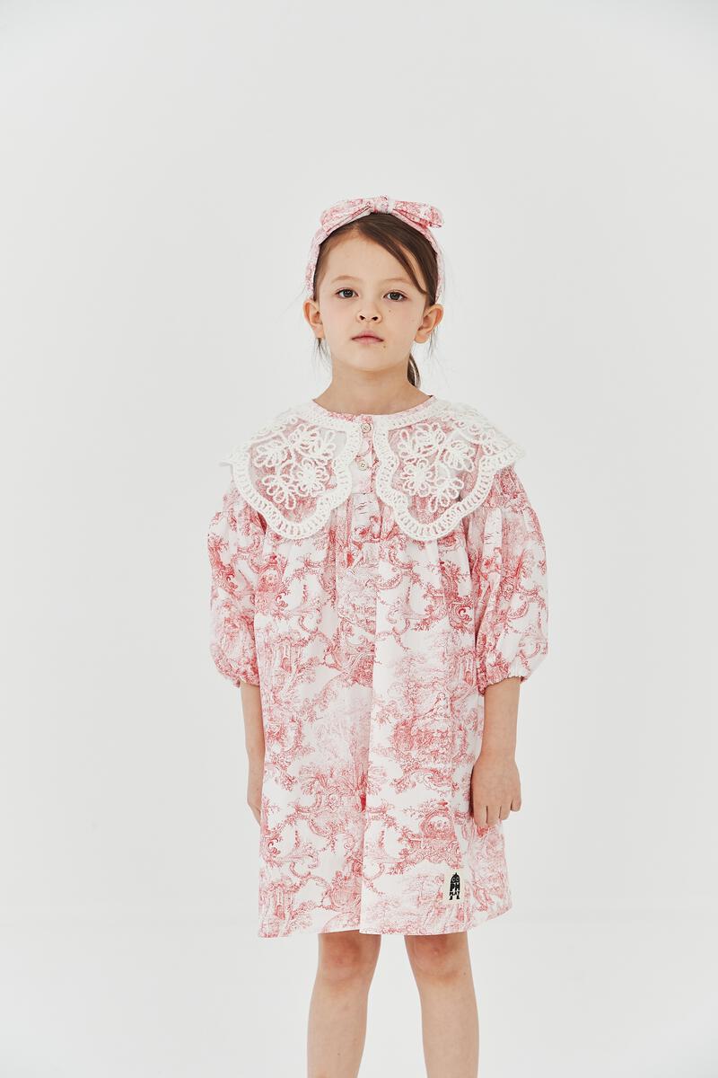 Lace Collar Dress - French Red - 7 Years