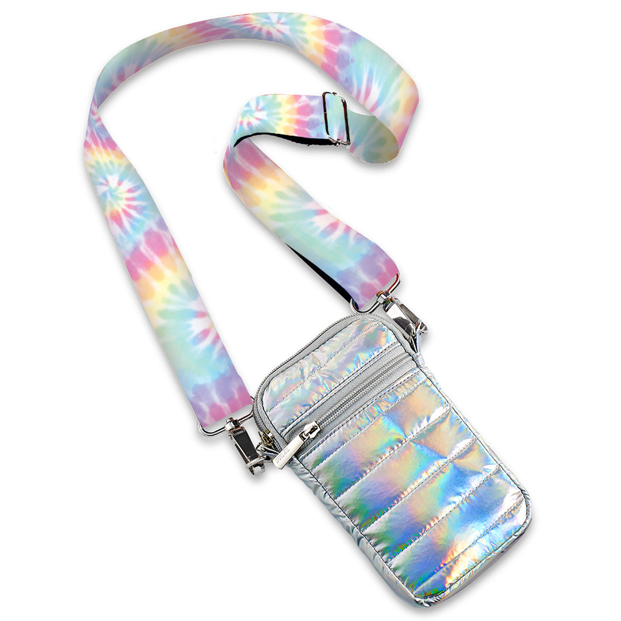 Iridescent Puffer Crossbody Cell Bag Pastel Tie Dye