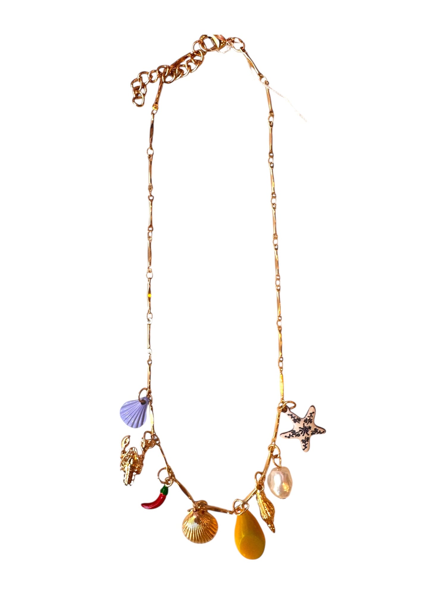 Avocado Chili & Ocean Charms Gold Necklace