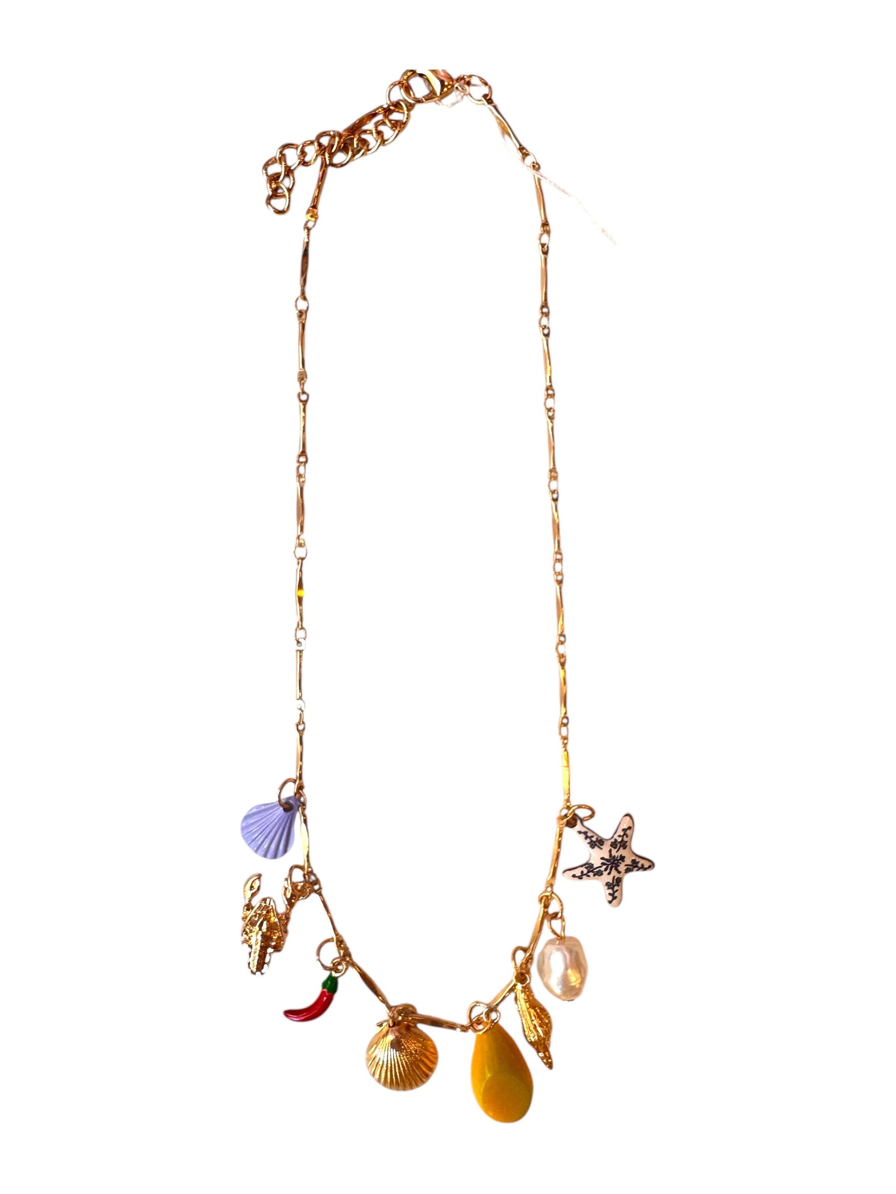 Avocado Chili & Ocean Charms Gold Necklace