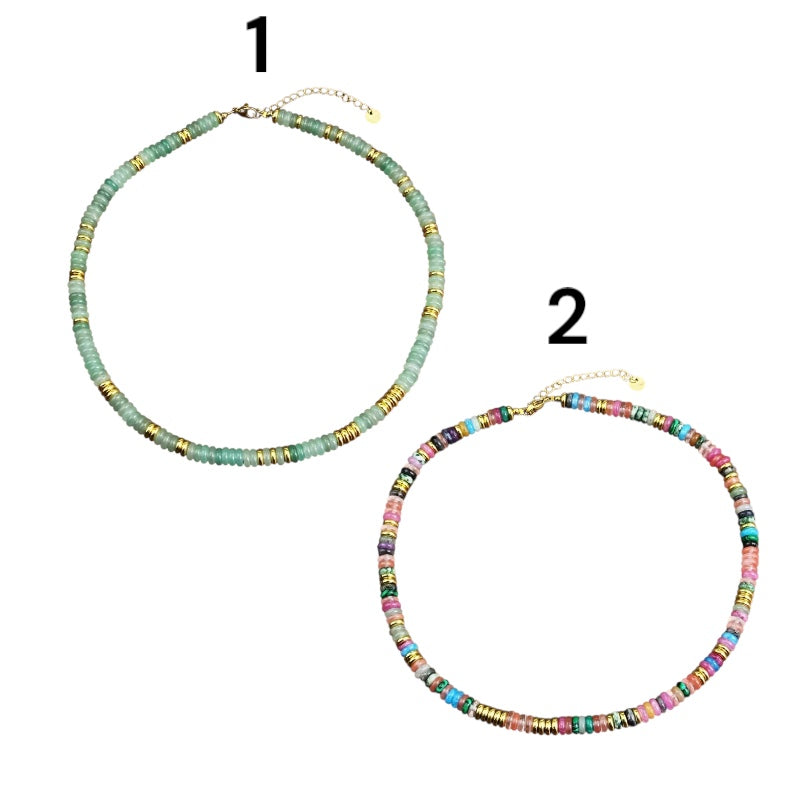 Gemstone Beaded Necklace With Golden Spacer Beads