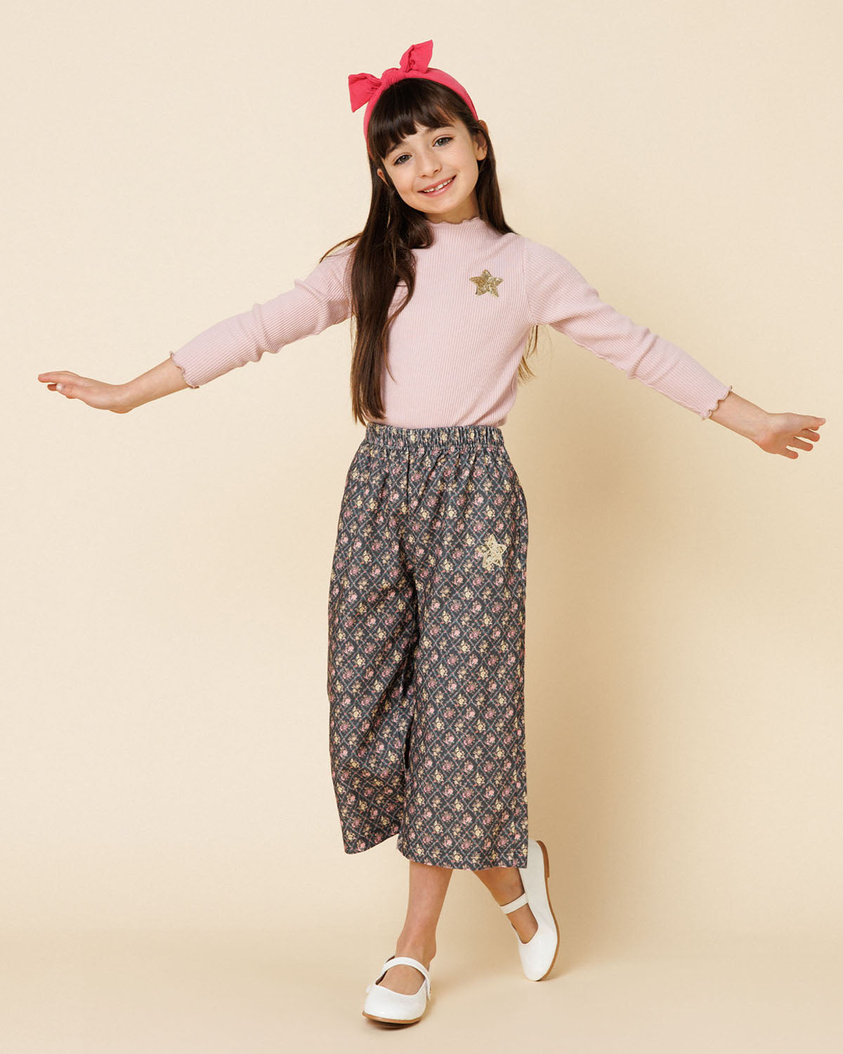 Vintage Flower Wide Pants - Black