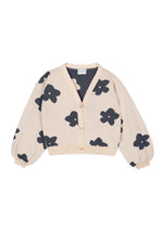 Flora Boxy Wool Cardigan - Ecru / Blue - 2 Years