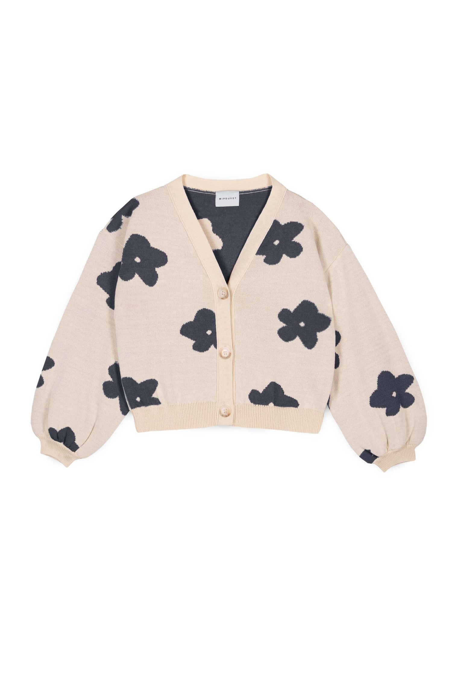 Flora Boxy Wool Cardigan - Ecru / Blue - 2 Years