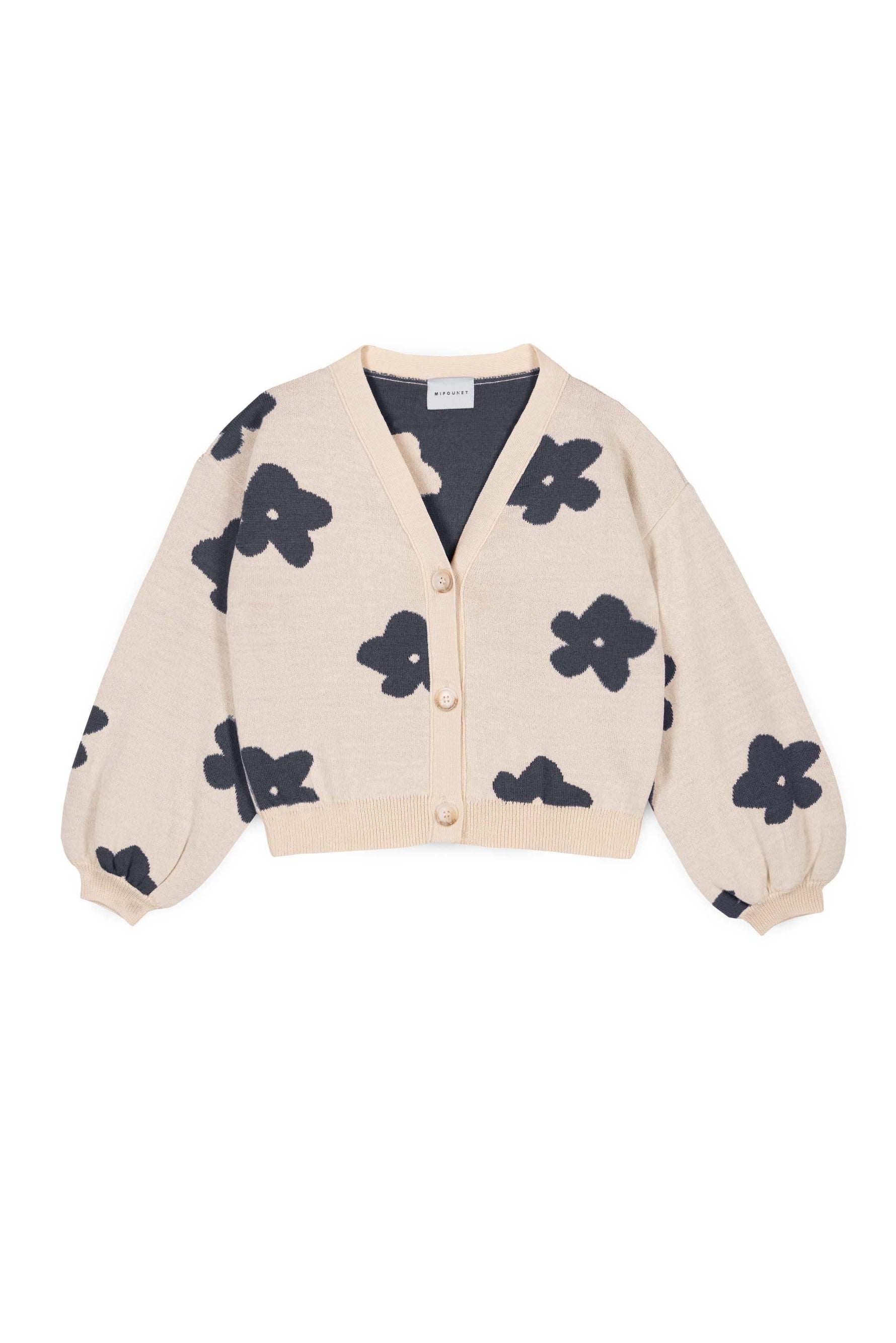 Flora Boxy Wool Cardigan - Ecru / Blue - 2 Years