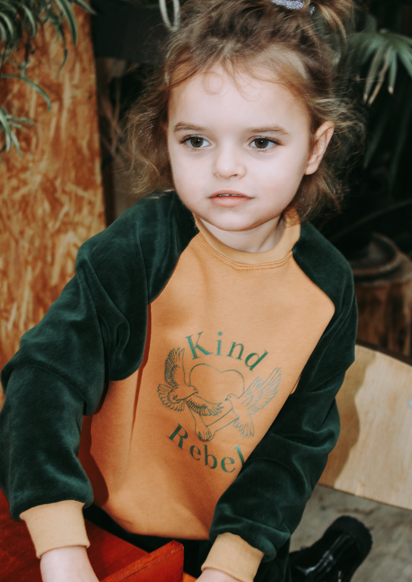Kind Rebel Raglan - Biscuit/Green - 1-2 Years