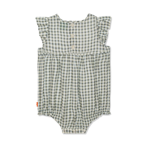 Gingham Flutter Baby Linen Romper - 6-12 Months