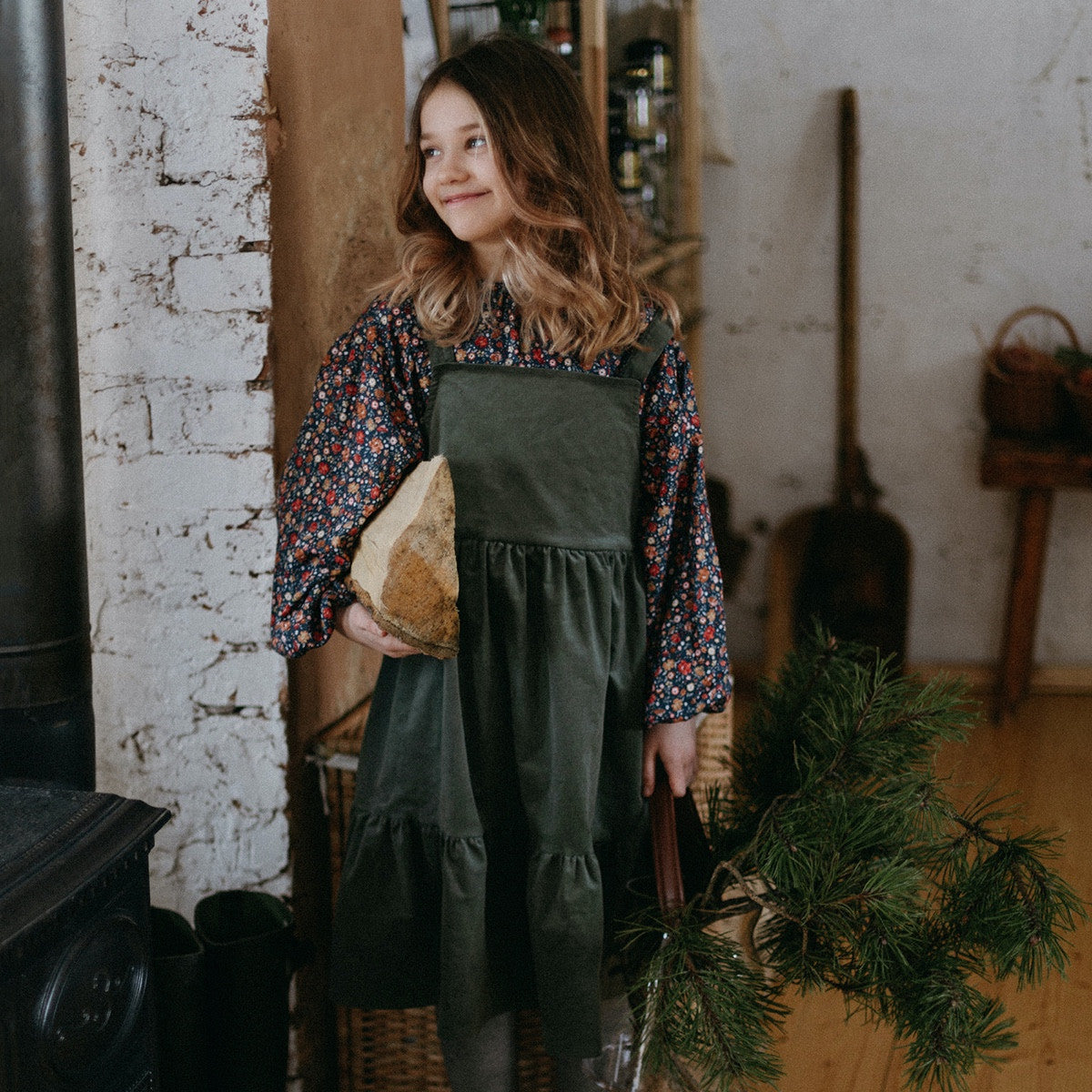 Velvet Pinafore Dress - Green