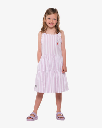 Poplin Cotton Summer Play Dress - Pink Stripe - 12 Years