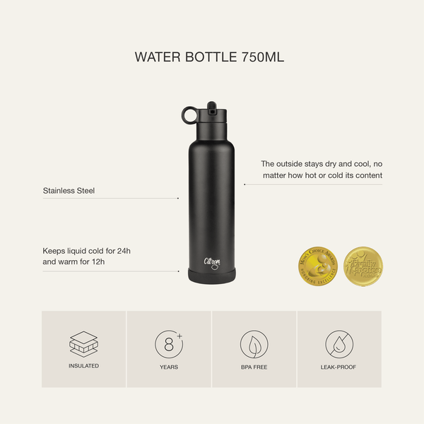 Large Water Bottle 750Ml Storm Black
