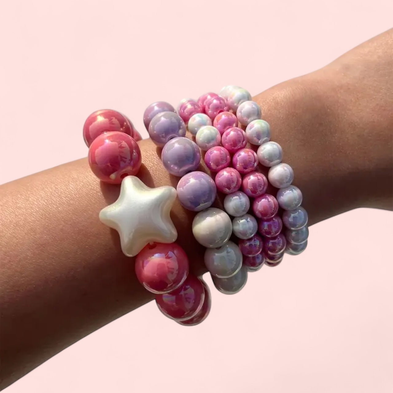 5 Beaded Acrylic Bracelets - Pink Set