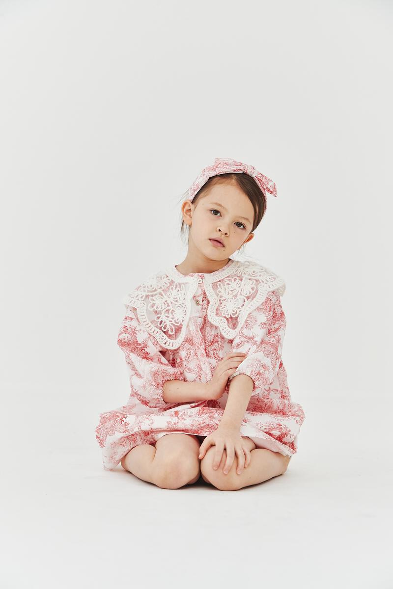 Lace Collar Dress - French Red - 7 Years