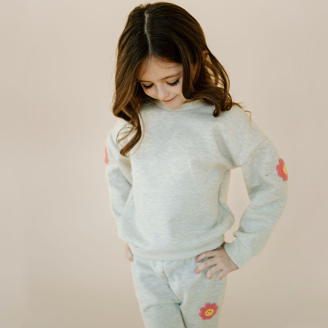 Patched Sweatshirts Set - Oatmeal - 12 Months