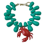 Red Crab Pendant Necklace With Green Beads