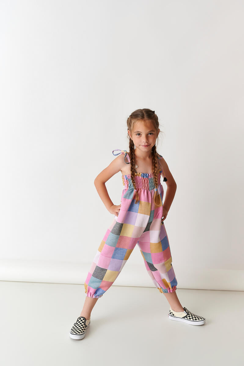 Prismatic Chess Loomed Harem Jumpsuit - 6 Years
