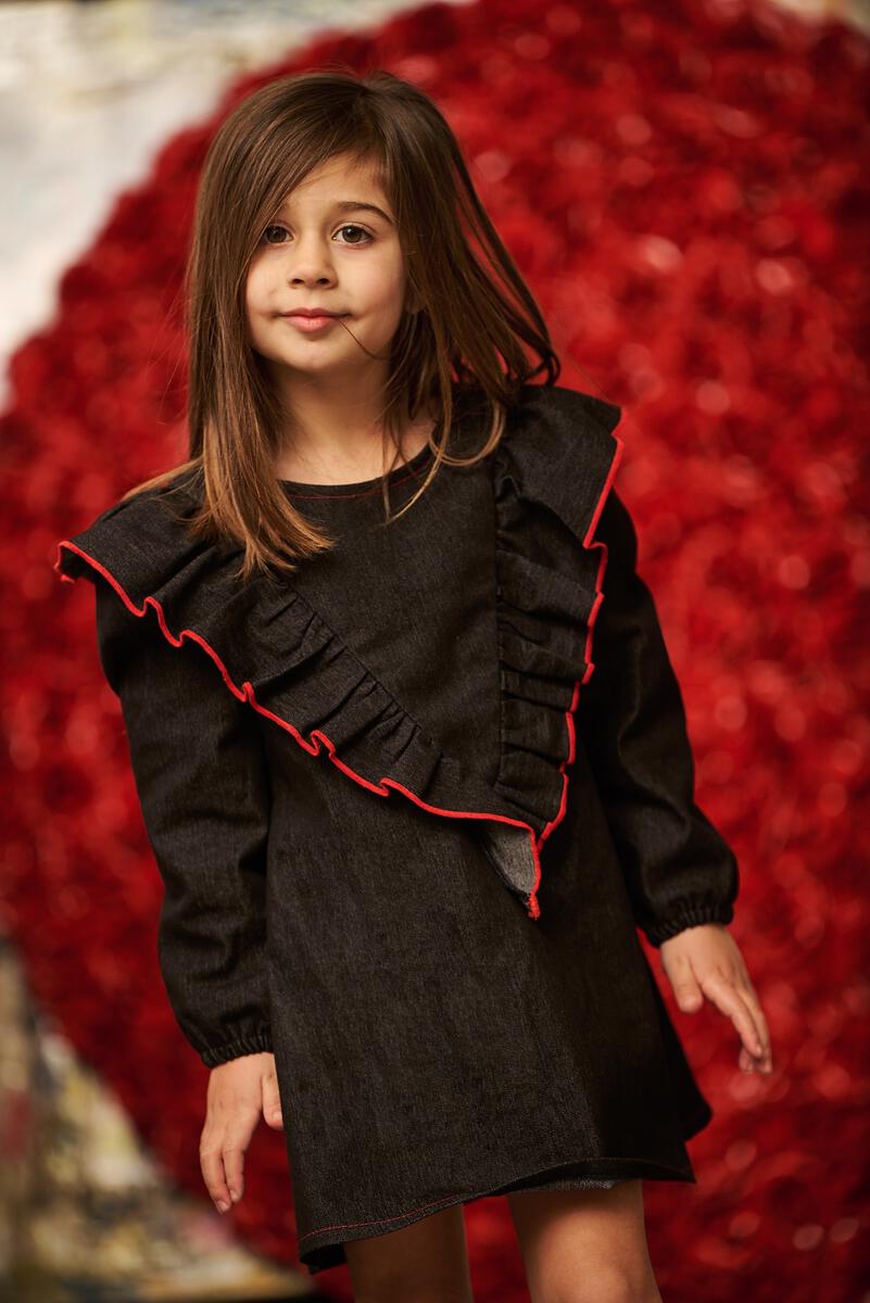 Heart Denim Ruffles Dress Kid - 1 year