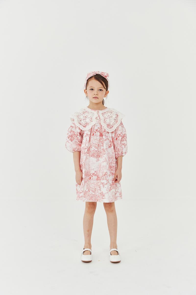 Lace Collar Dress - French Red - 7 Years