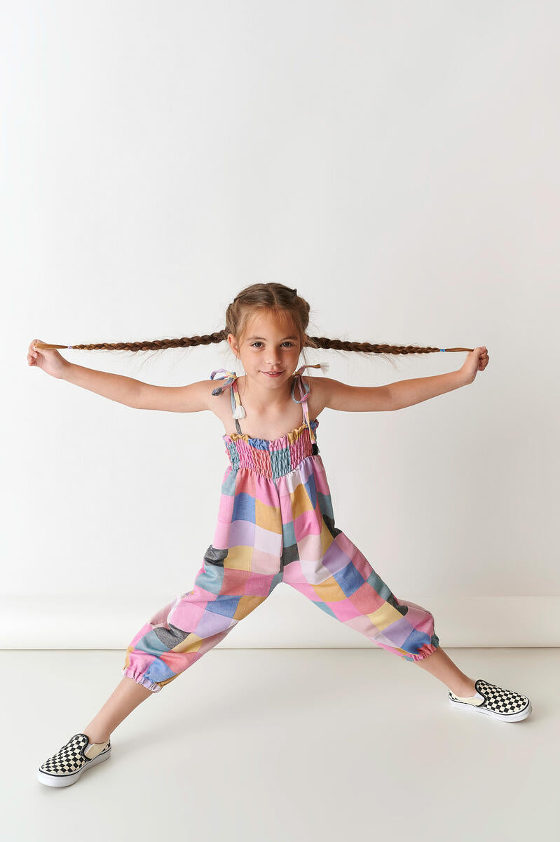 Prismatic Chess Loomed Harem Jumpsuit - 6 Years